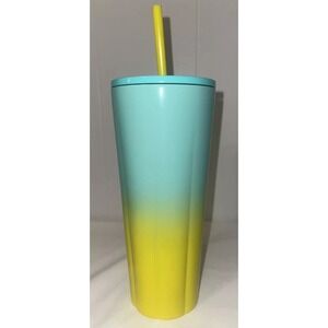 Starbucks 2021 Teal Yellow Tumbler Ombré Iced Coffee Cup 24‎ OZ NEW